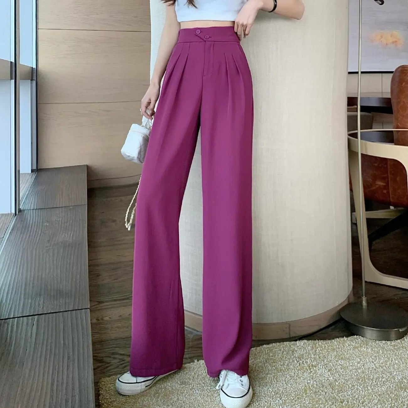 Women's new spring and summer suit pants, high-waisted, belly-covering, slimming, loose, casual, floor-length wide-leg long trousers