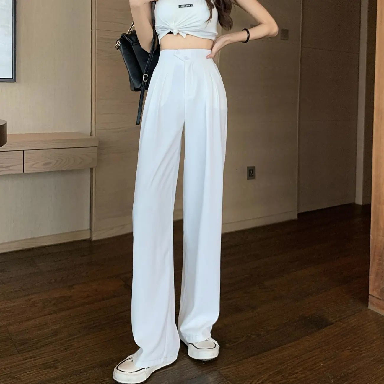 Women's new spring and summer suit pants, high-waisted, belly-covering, slimming, loose, casual, floor-length wide-leg long trousers