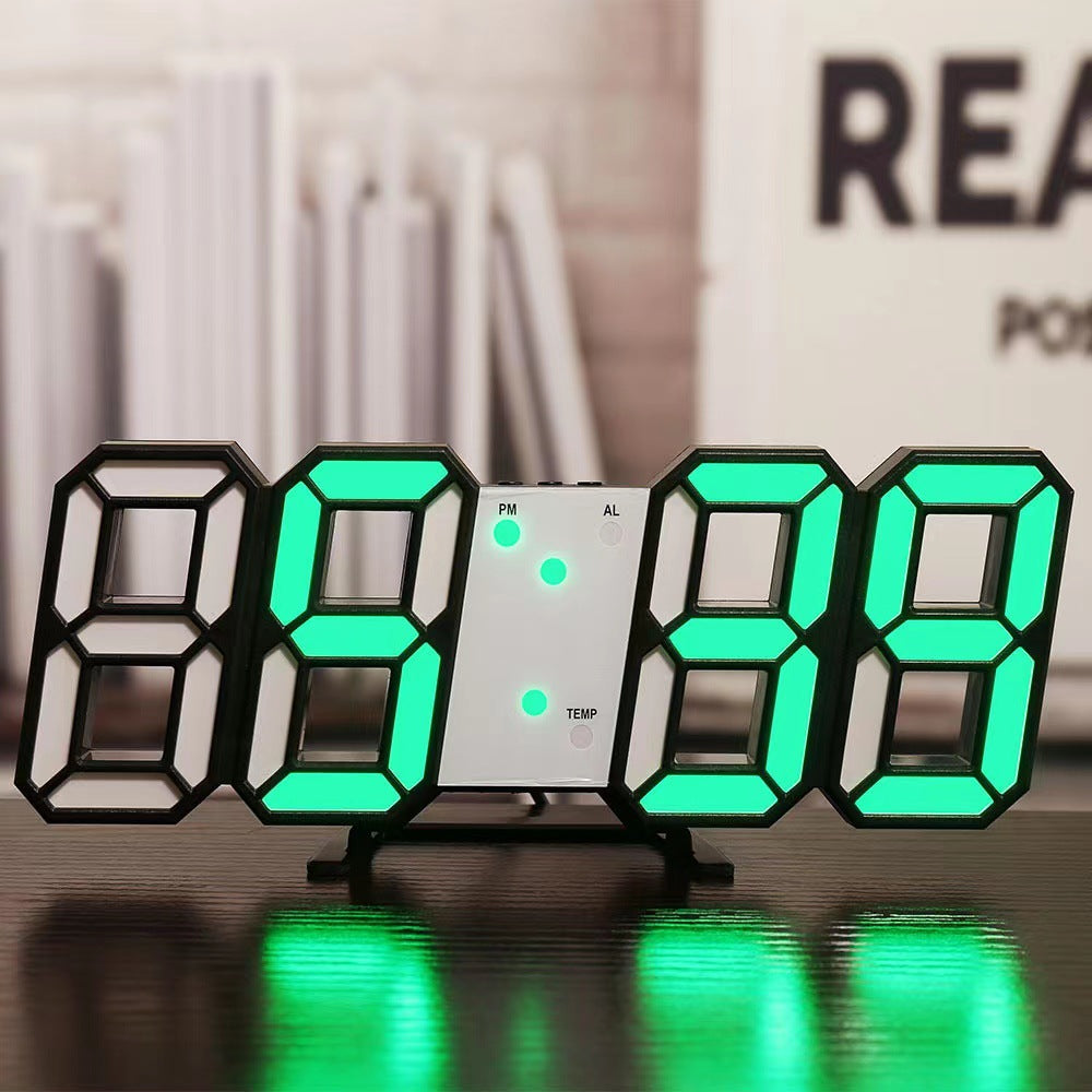 ins desktop desk clock 3D luminous digital clock wall hanging voice controlled silent alarm clock intelligent photosensitive