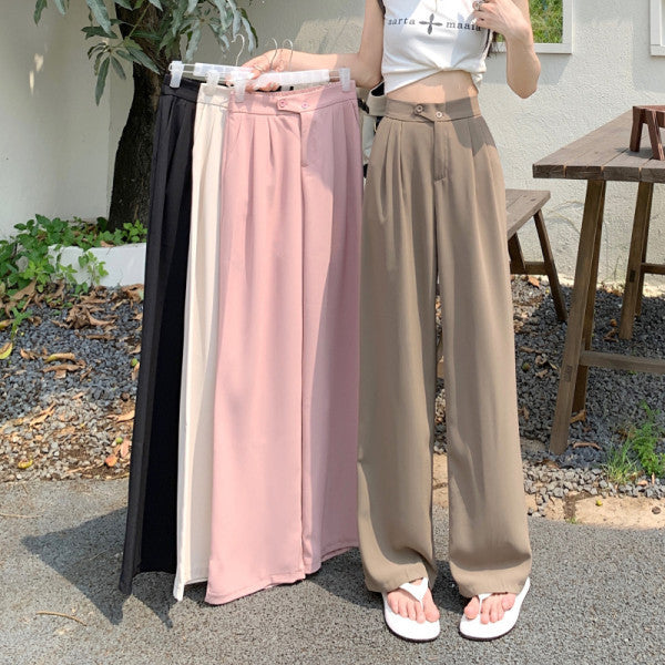 Women's new spring and summer suit pants, high-waisted, belly-covering, slimming, loose, casual, floor-length wide-leg long trousers