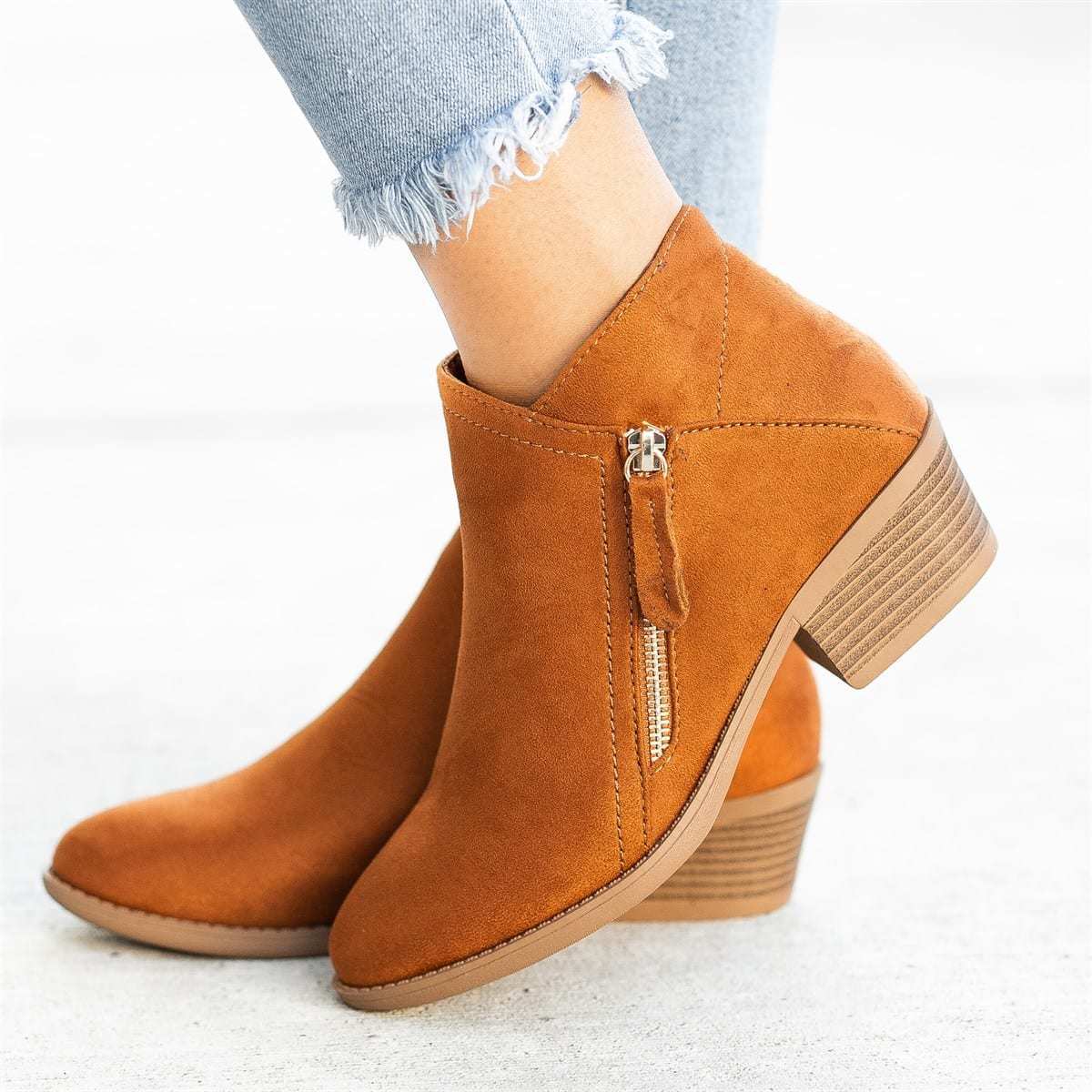 Autumn new women's boots round toe side zipper thick heel women's leather boots large size fashionable color fashion boots