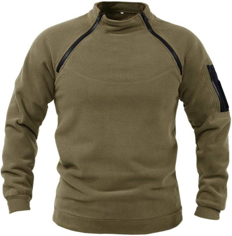 Stand collar men's sweatshirt spring and autumn loose solid color outdoor warm and breathable tactical men's top