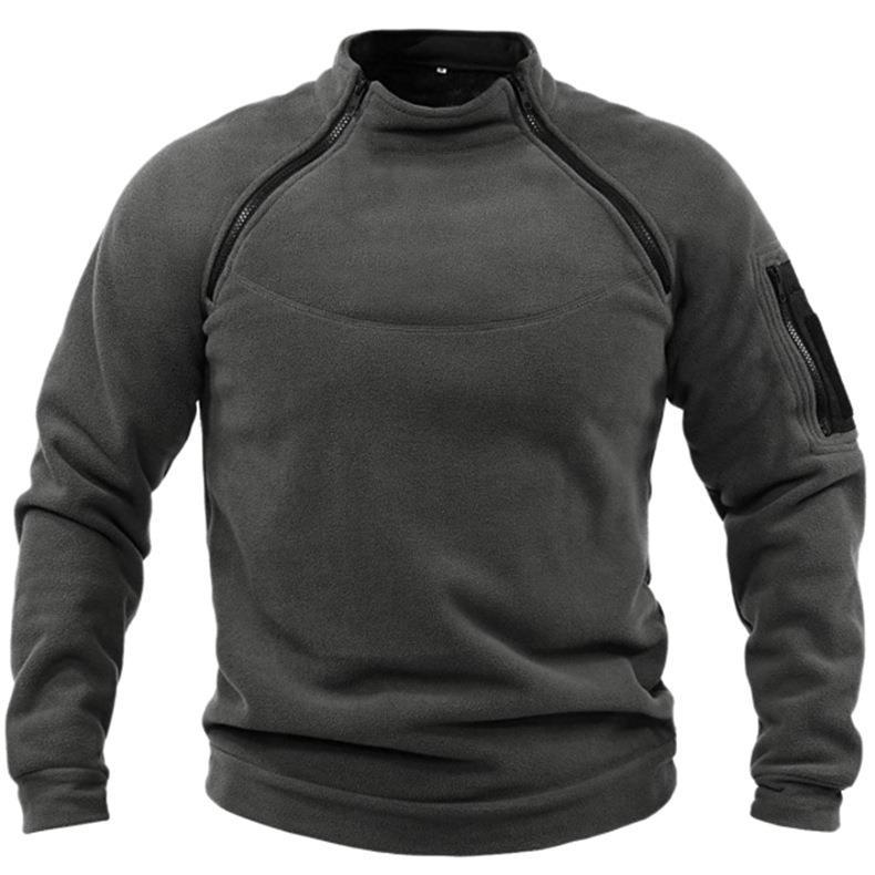 Stand collar men's sweatshirt spring and autumn loose solid color outdoor warm and breathable tactical men's top