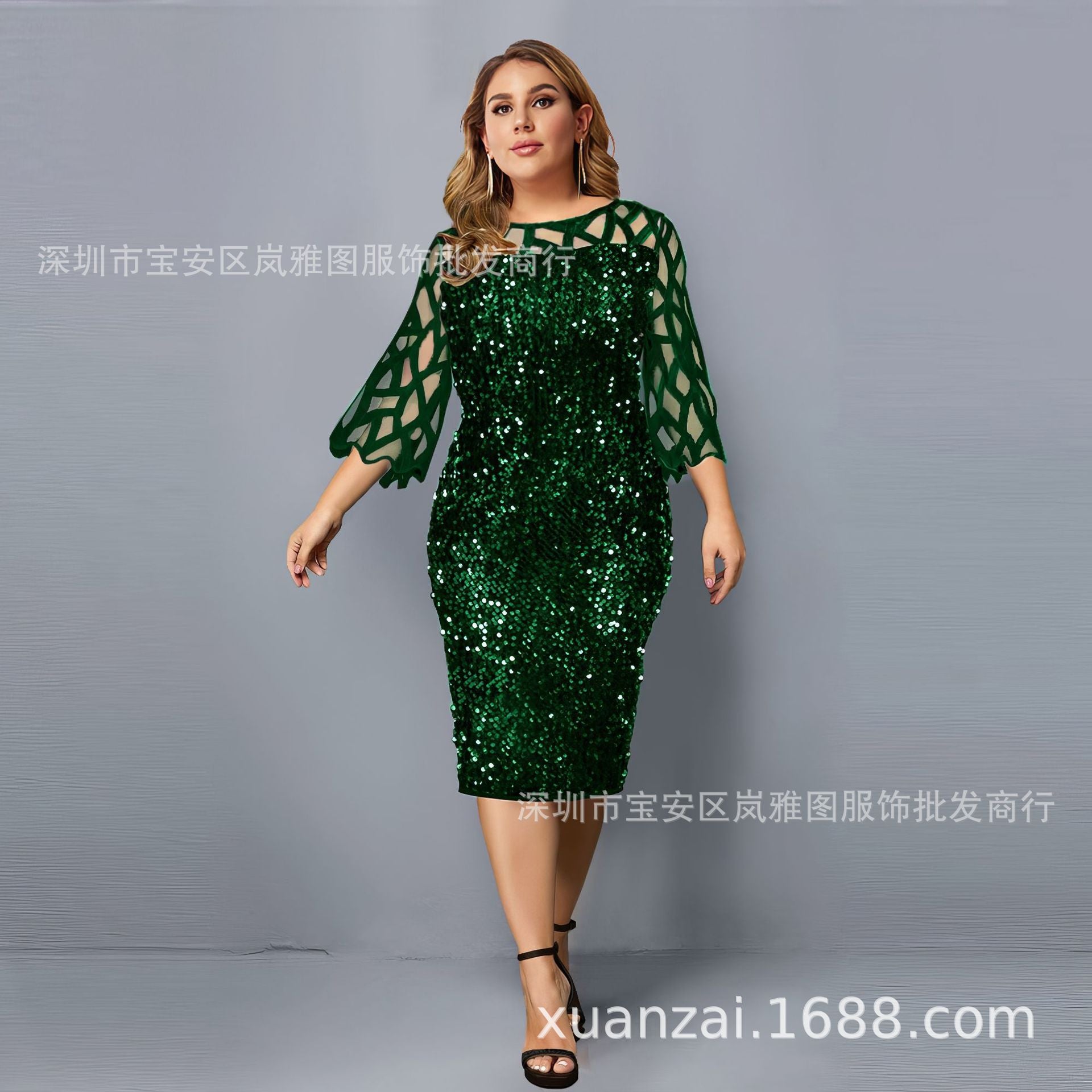 Supply Spring and Autumn Hot Style Personalized Sequin Design Large Size Women's Dress 10 Colors 8 Sizes