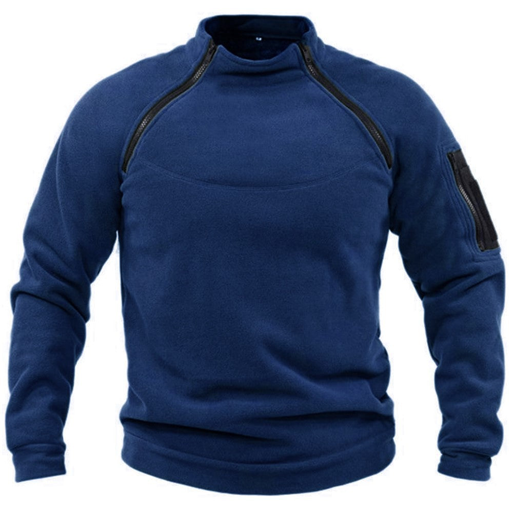 Stand collar men's sweatshirt spring and autumn loose solid color outdoor warm and breathable tactical men's top