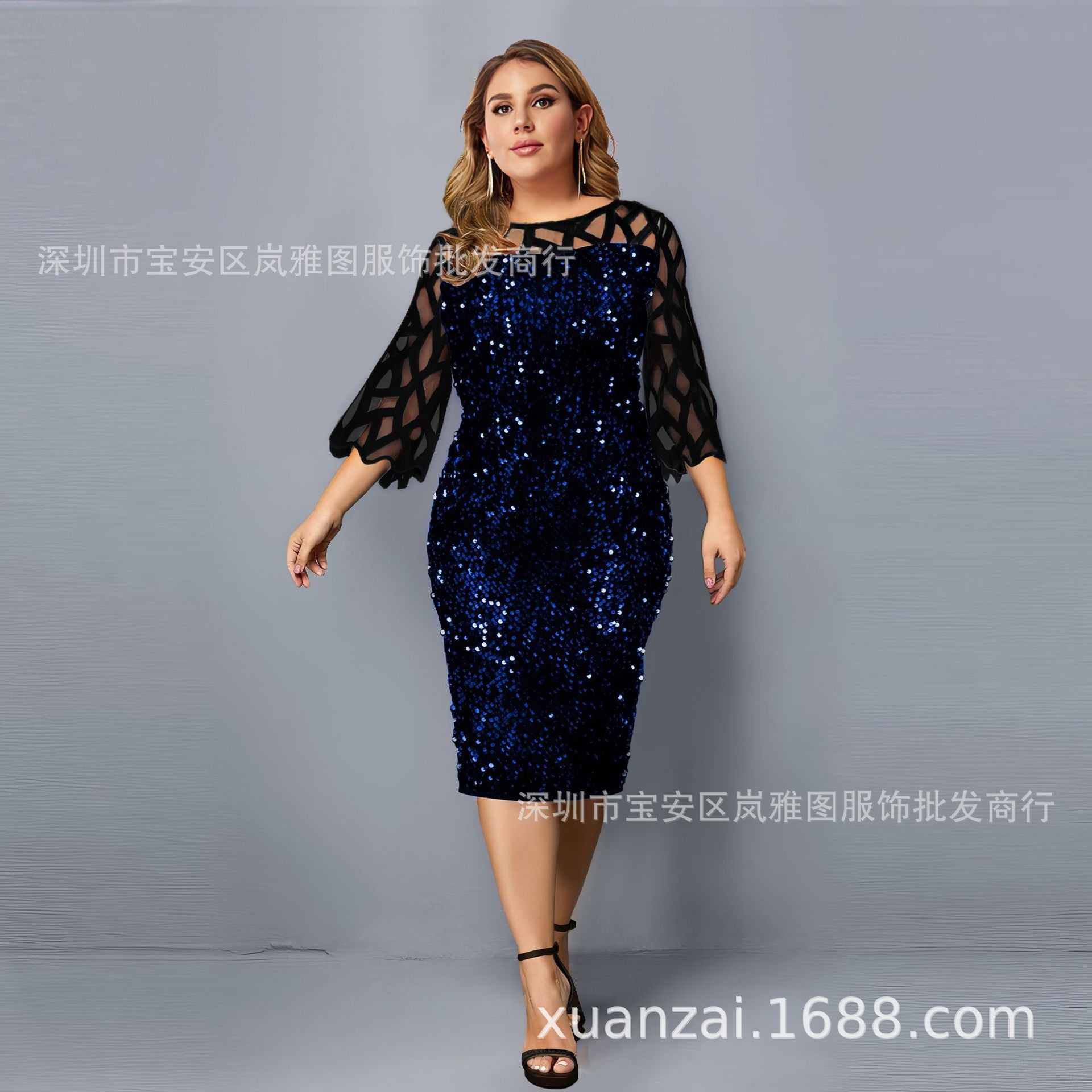 Supply Spring and Autumn Hot Style Personalized Sequin Design Large Size Women's Dress 10 Colors 8 Sizes