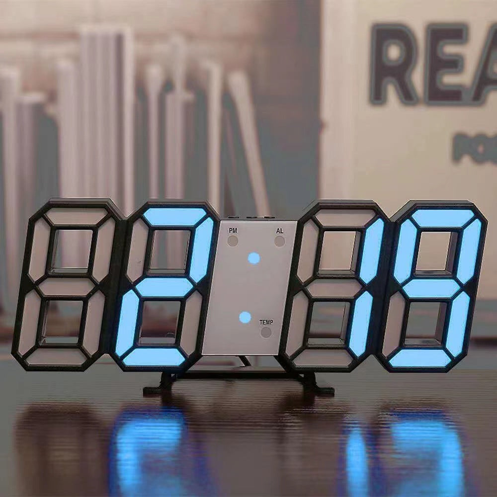 ins desktop desk clock 3D luminous digital clock wall hanging voice controlled silent alarm clock intelligent photosensitive