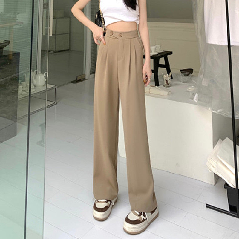 Women's new spring and summer suit pants, high-waisted, belly-covering, slimming, loose, casual, floor-length wide-leg long trousers