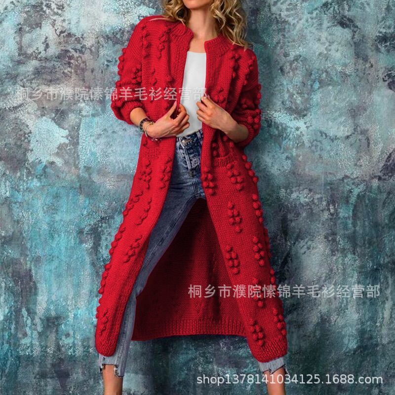 Spring and autumn solid color cardigan long sweater jacket women's knitted sweater