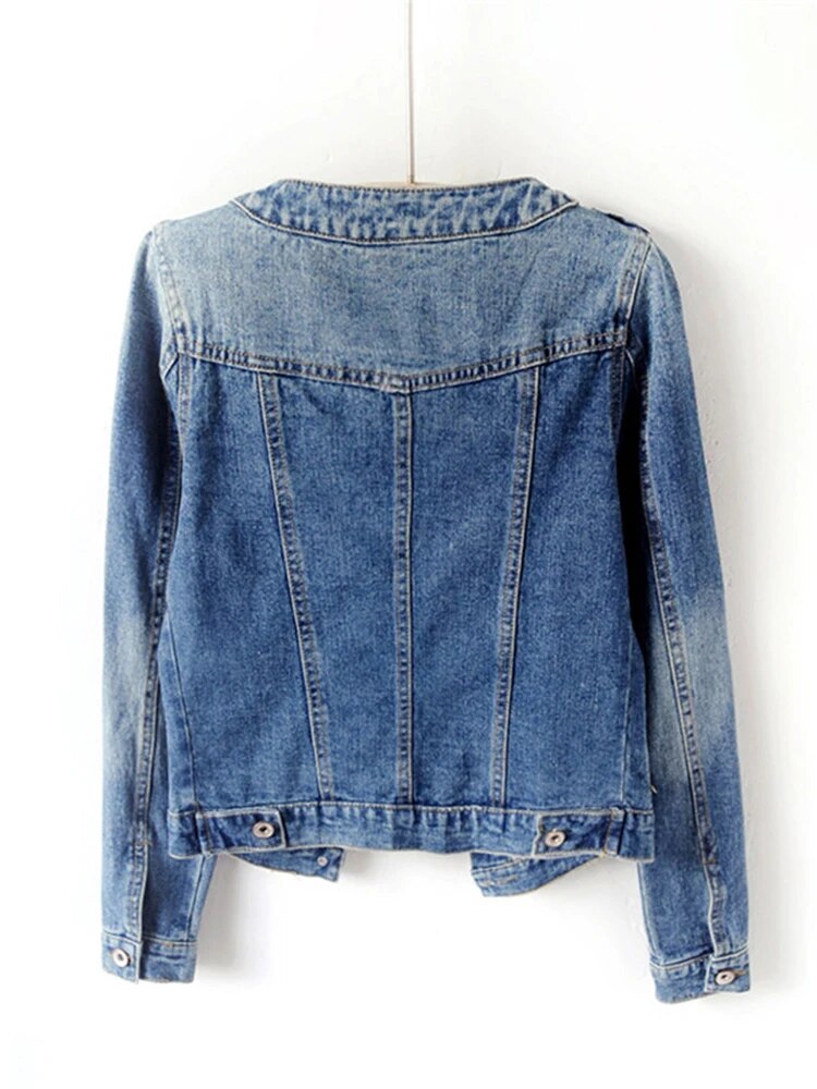 Factory new jacket Korean style round neck casual short top large size denim jacket for women