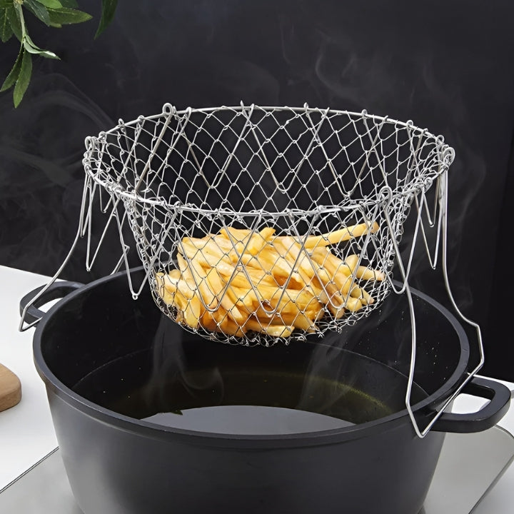 Frying net stainless steel folding frying basket household frying oil filter multifunctional frying tool drain basket