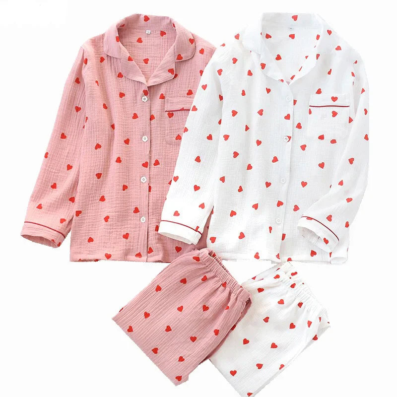 Spring and summer new pajamas set for women double-layer gauze washed cotton gauze crepe pajamas home clothes trousers living clothes