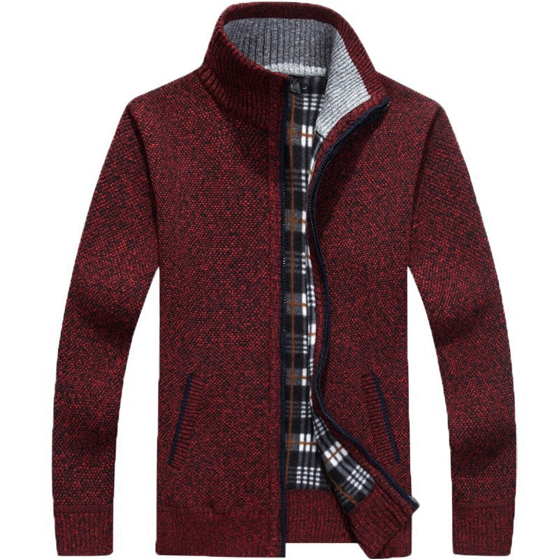 Autumn and winter men's long zipper sweater sleeves thickened and velvet trendy top sweater jacket plus size men 1383