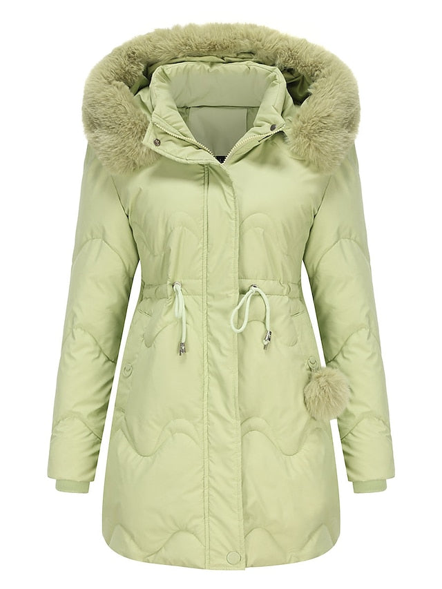 New women's cotton coat with detachable hood, autumn and winter warm parka, removable hood, mid-length coat for women