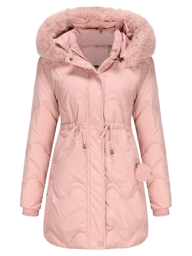 New women's cotton coat with detachable hood, autumn and winter warm parka, removable hood, mid-length coat for women