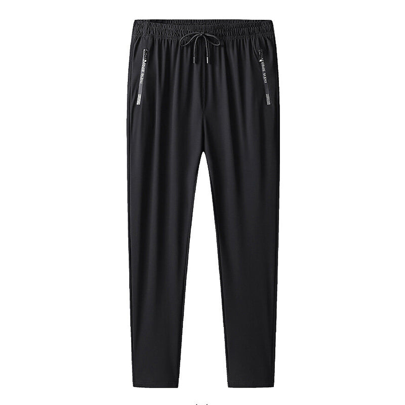 Summer couple ice silk trousers for men and women sports running quick-drying trousers warp knitted stretch large size trousers with printed LOGO