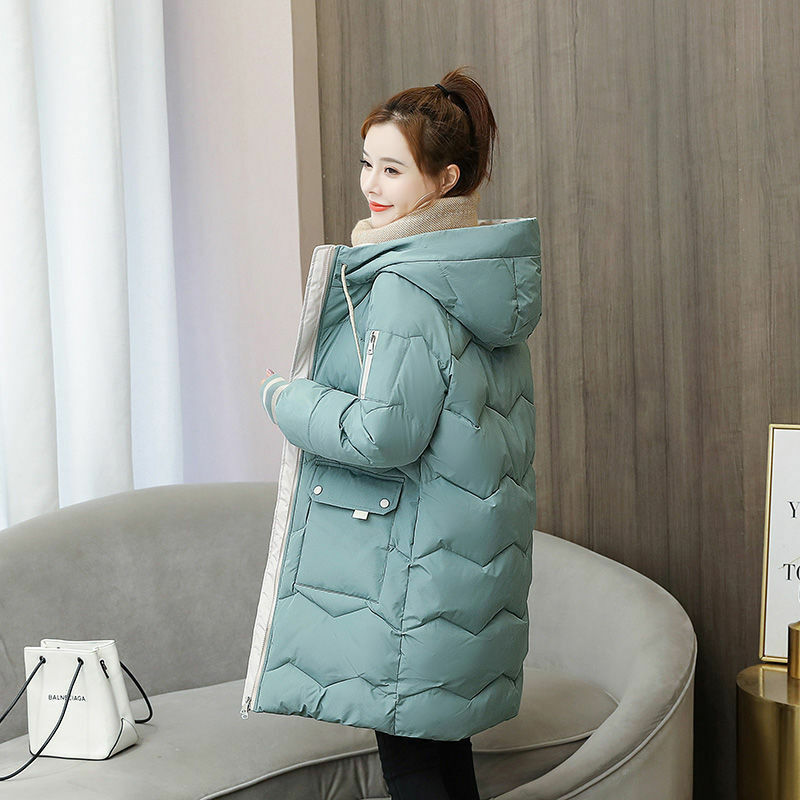 New down-padded jacket for women, trendy mid-length thickened winter mid-length slim-fitting cotton coat, internet celebrity cotton-padded jacket, large size