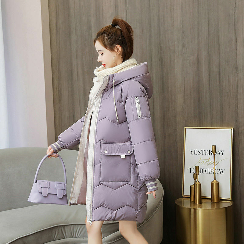 New down-padded jacket for women, trendy mid-length thickened winter mid-length slim-fitting cotton coat, internet celebrity cotton-padded jacket, large size