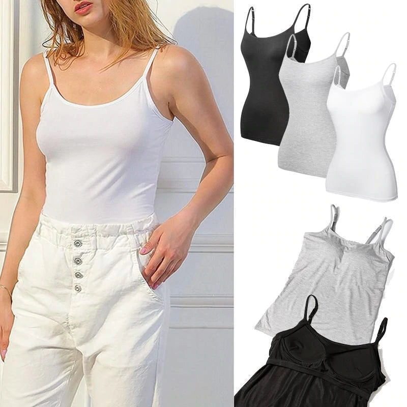 Modal camisole women's one-piece solid color slim fit bottoming shirt with bra pad and cup, home wear pajamas