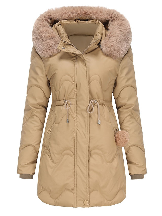 New women's cotton coat with detachable hood, autumn and winter warm parka, removable hood, mid-length coat for women