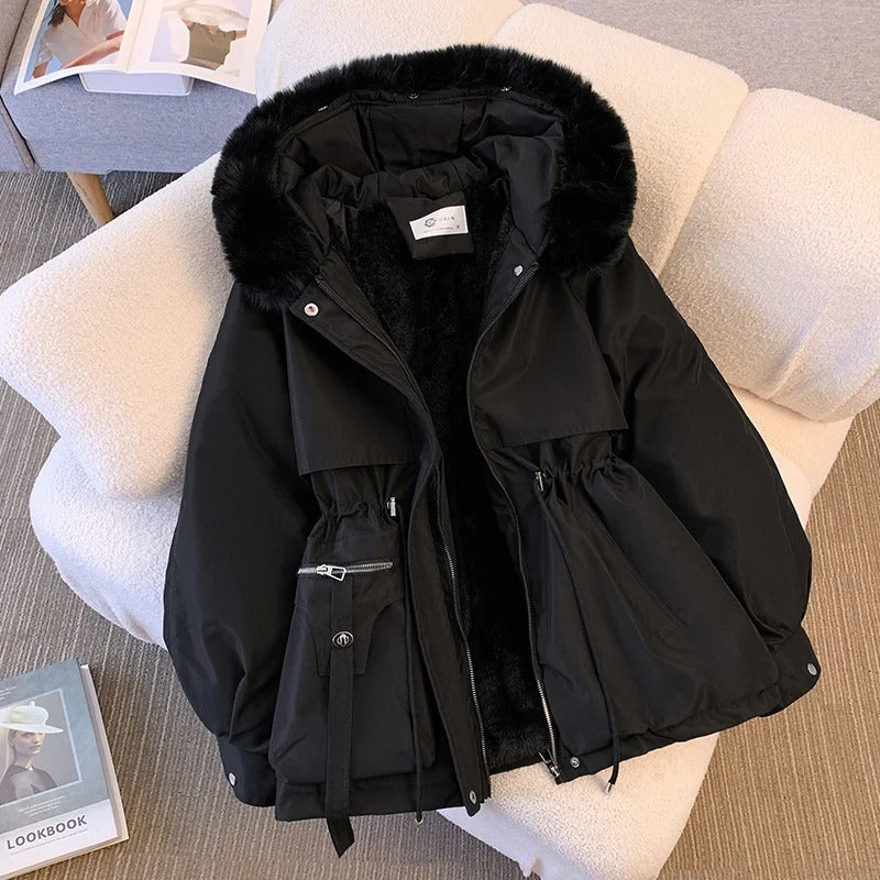 Winter plush cotton-padded jacket, waist-cinching workwear, down-padded jacket, thickened warm-padded jacket, small man, western-style overcoming