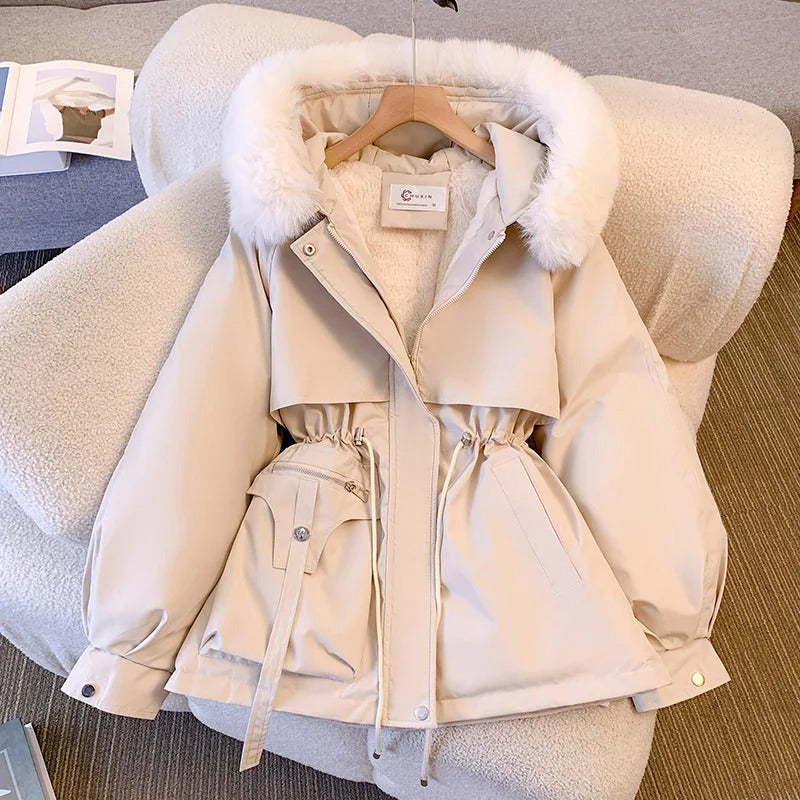 Winter plush cotton-padded jacket, waist-cinching workwear, down-padded jacket, thickened warm-padded jacket, small man, western-style overcoming